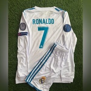 Kids' White Long-Sleeve Number 7 Soccer Jersey